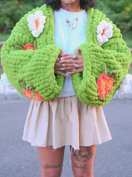 3D Flower Crocheted Sweater Cardigan
