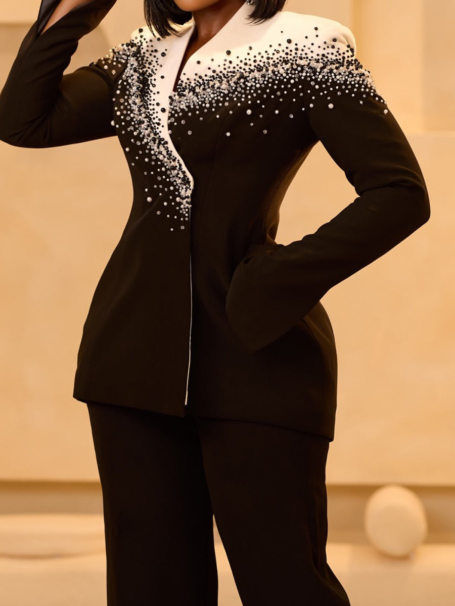 Rhinestone Sparkle Pearl Embellished Blazer