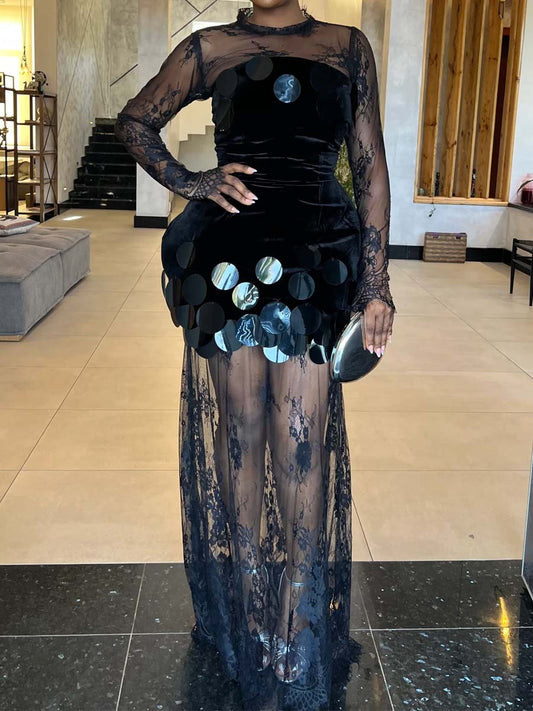 Elegant Sequined Lace Party Two Pieces Dress