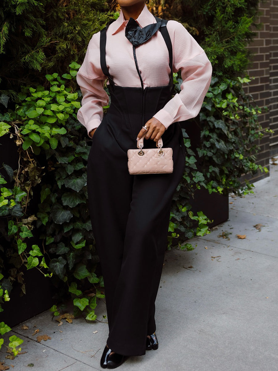 Appliques Shirt & High Waist Overalls