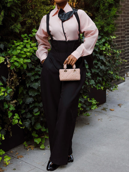 Appliques Shirt & High Waist Overalls