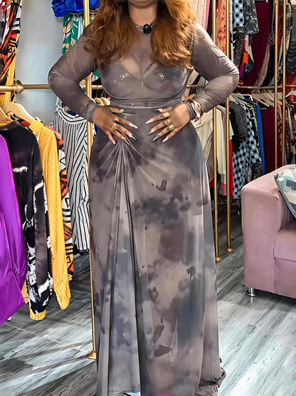 Printed Hollowed Out Two Pieces Dress