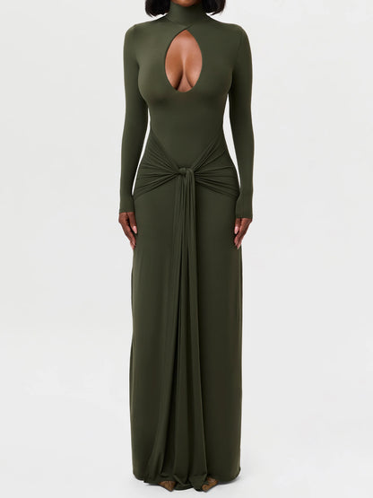 Fashion Cutout Draped Self-tie Detail Maxi Dress