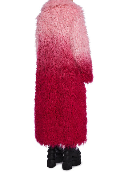 Faux Fur Notched Collar Ombre Design Coat