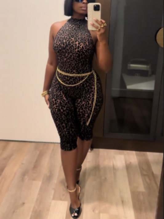 Leopard Velvet Burnout Holder Capri Bodysuit