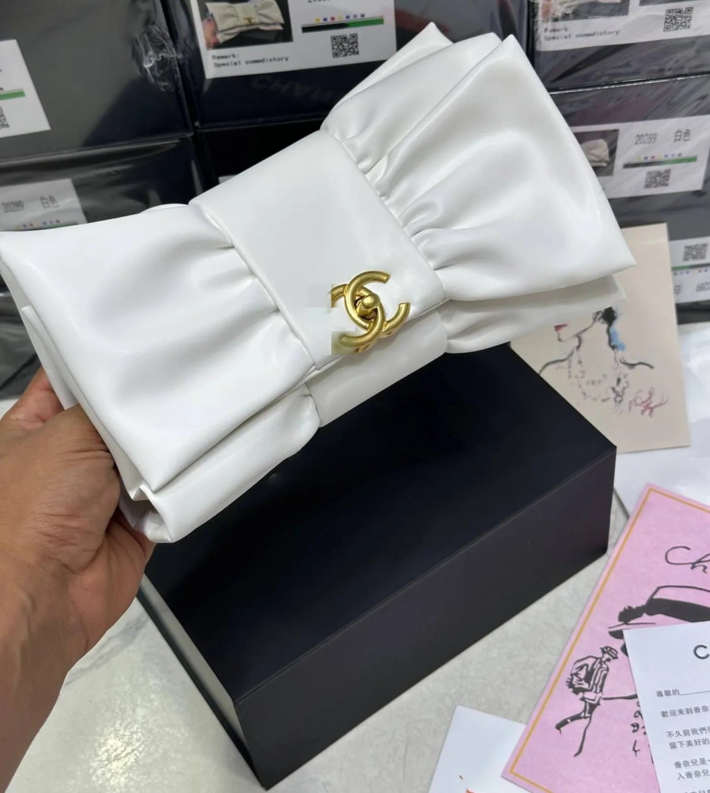 Metallic Lambskin Silver Clutch