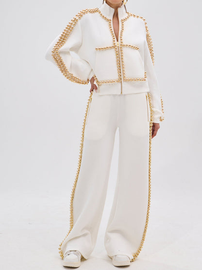 Pearl Beads Knitted Two Pieces Set