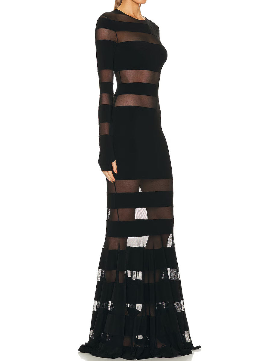 See-through Mesh Patchwork Maxi Dress