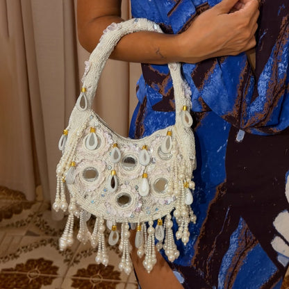 Mirrored Details Crystal Embroidery Handbag Underarm Bag