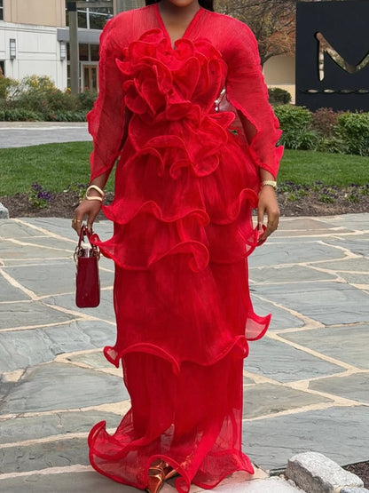 Elegant Ruffled See-through Party Maxi Dress