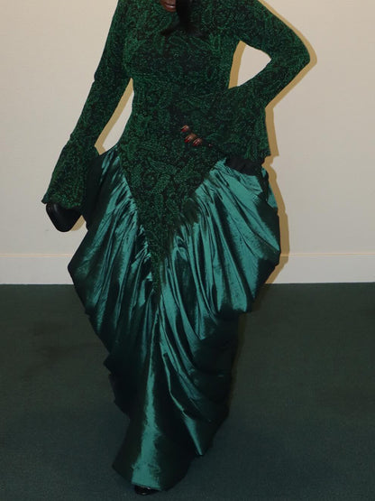 Elegant Printed Flare Sleeve Patchwork Maxi Dress