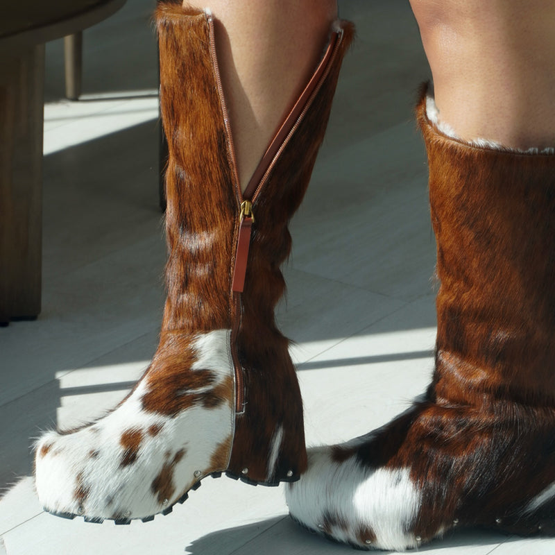 Platform Sole Imitation Calf Hair Knee-High Winter Boots