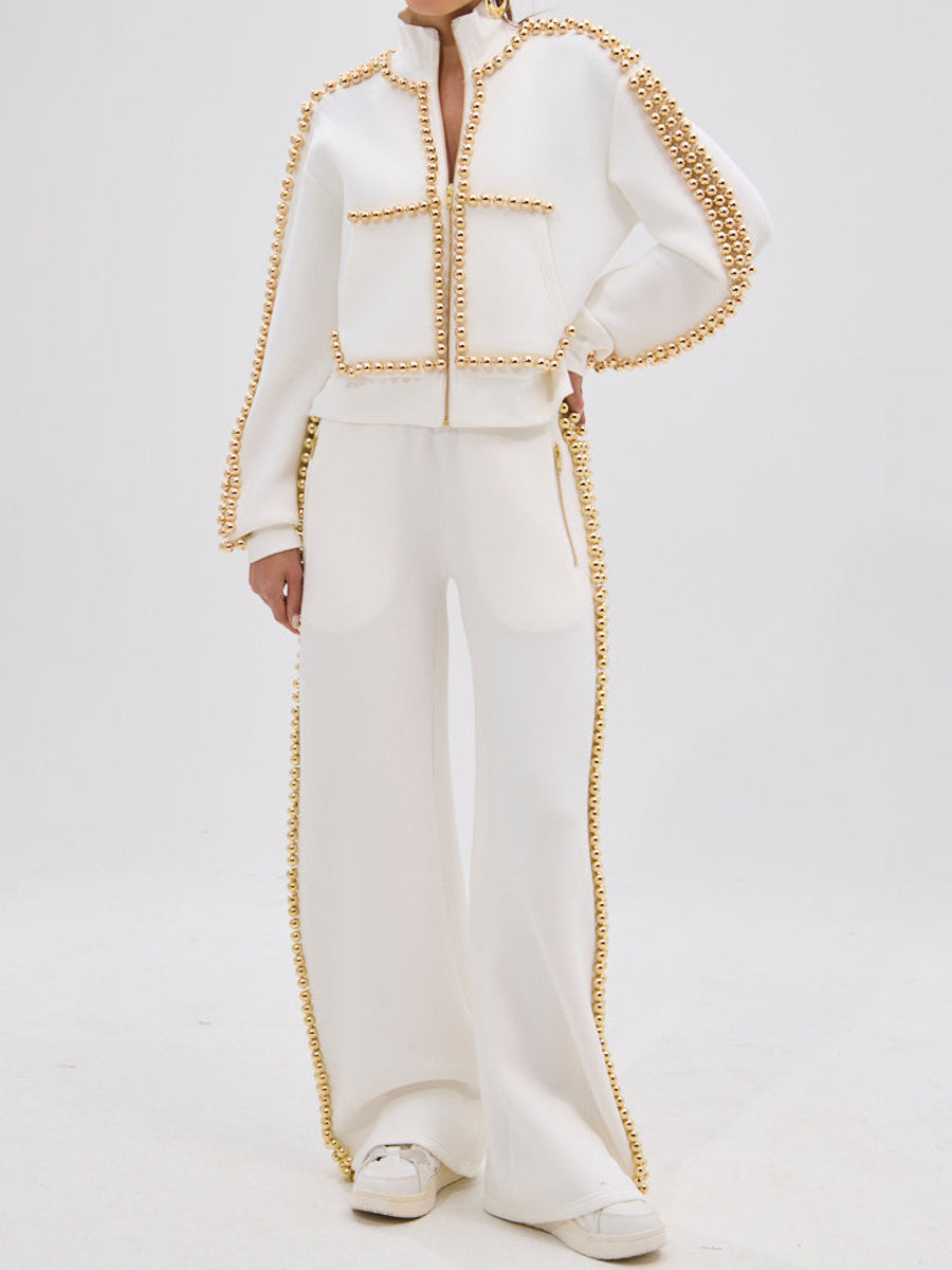 Pearl Beads Knitted Two Pieces Set