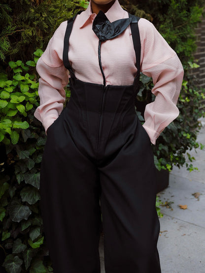 Appliques Shirt & High Waist Overalls