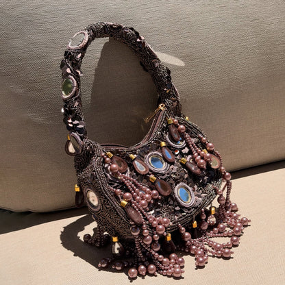 Mirrored Details Crystal Embroidery Handbag Underarm Bag