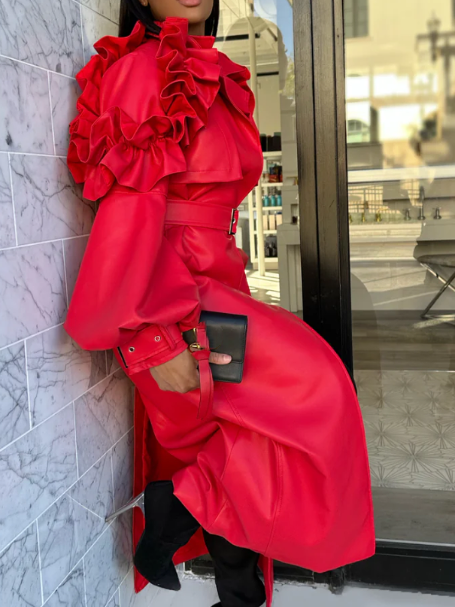 Faux Leather Ruffled Jacket