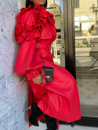 Faux Leather Ruffled Jacket