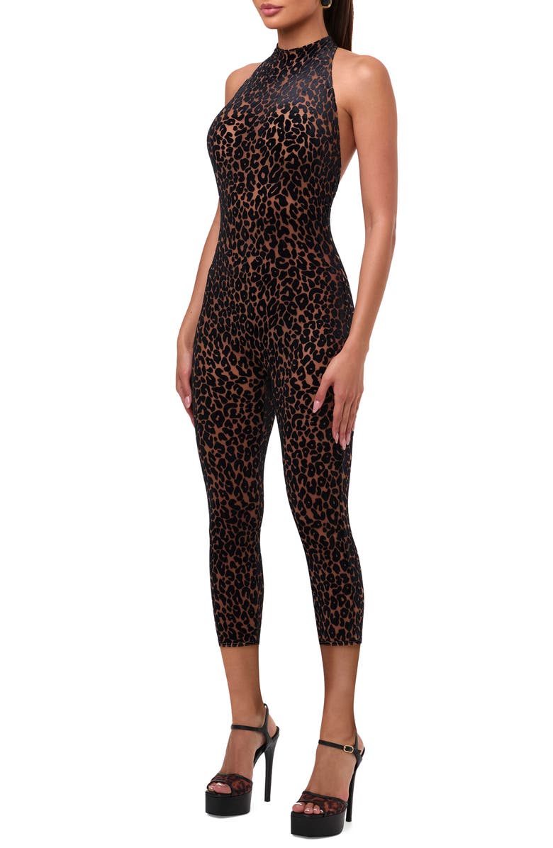 Leopard Velvet Burnout Holder Capri Bodysuit