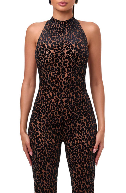 Leopard Velvet Burnout Holder Capri Bodysuit