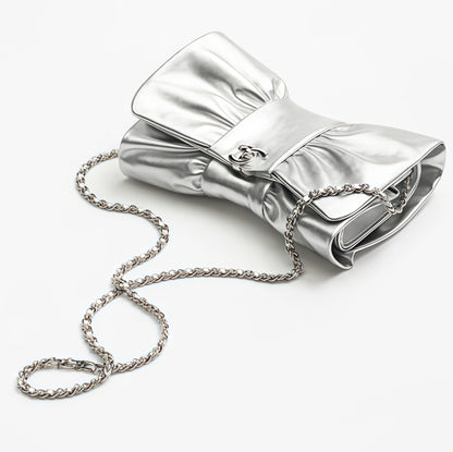 Metallic Lambskin Silver Clutch