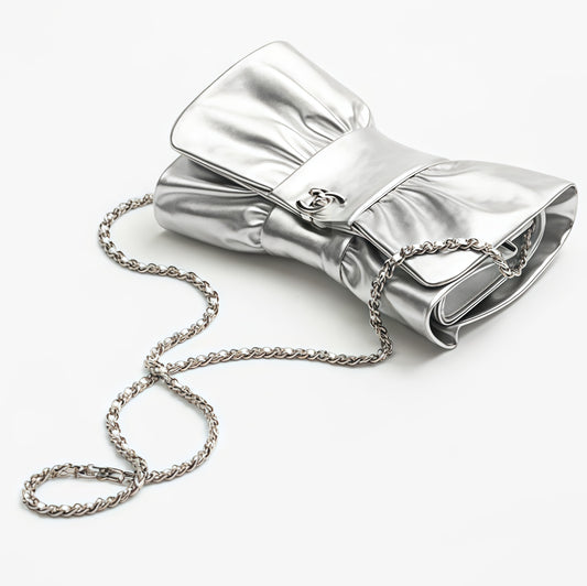 Metallic Lambskin Silver Clutch