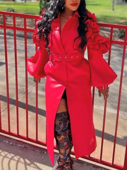 Faux Leather Ruffled Jacket