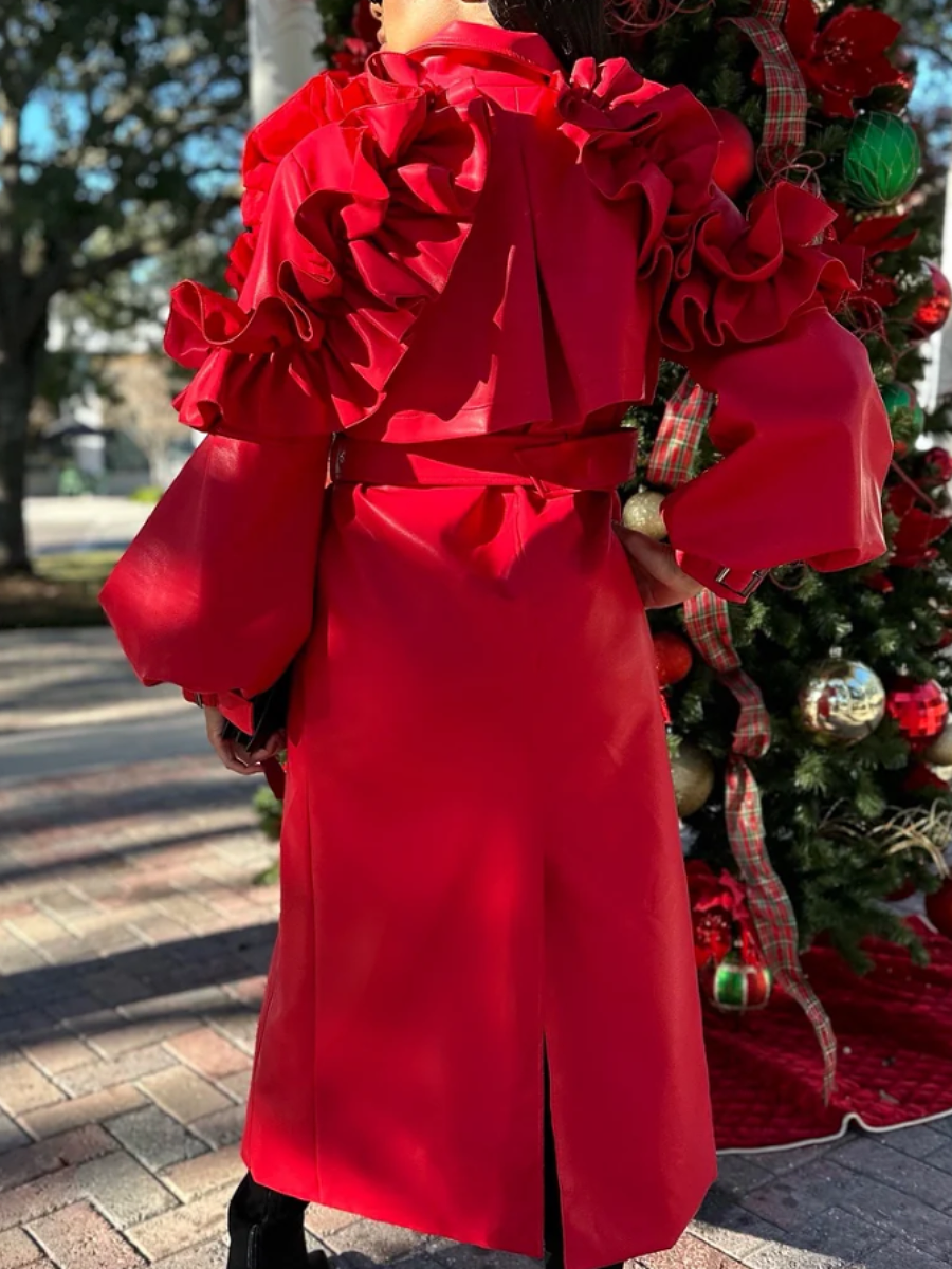 Faux Leather Ruffled Jacket