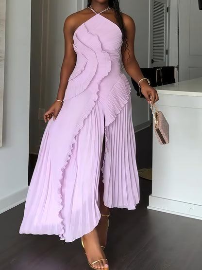 Moses Purple Asymmetric Pleated Holder Dress