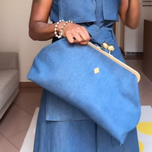 Classic Kiss-lock Closure Adorned Denim Bag