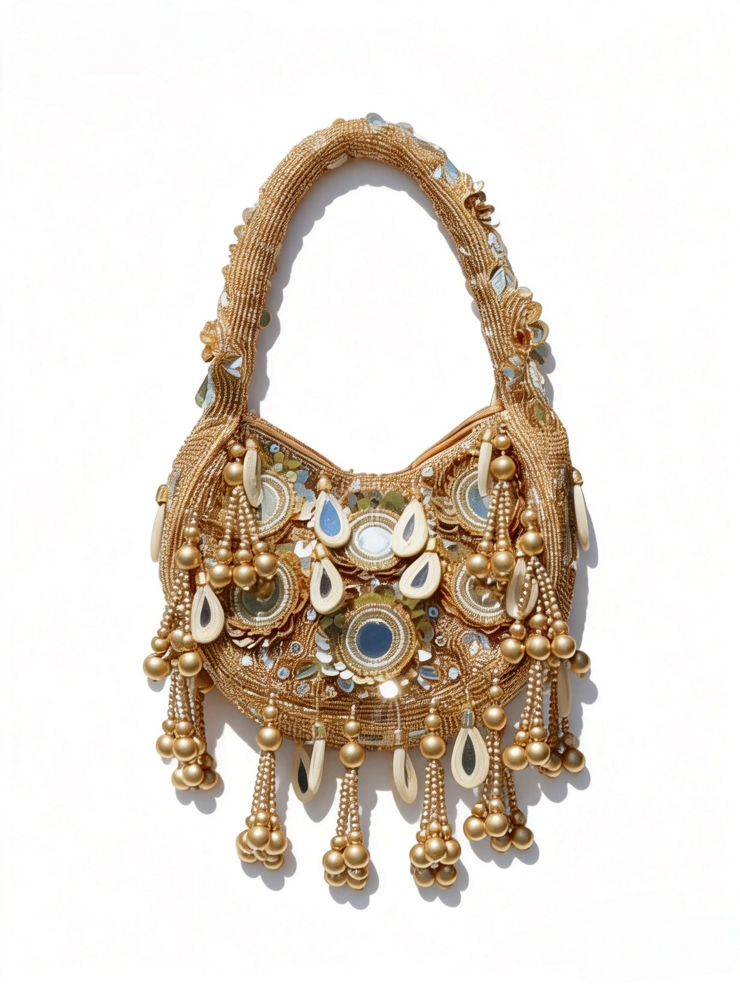 Mirrored Details Crystal Embroidery Handbag Underarm Bag