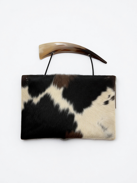 Horn Handle Cowhide Patchwork Clutch