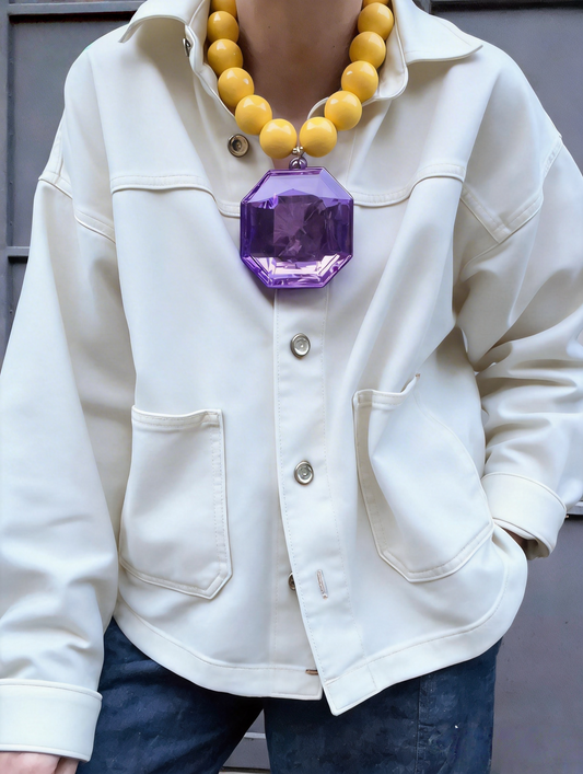 Octagonal Gem Pendant Pearl Necklace