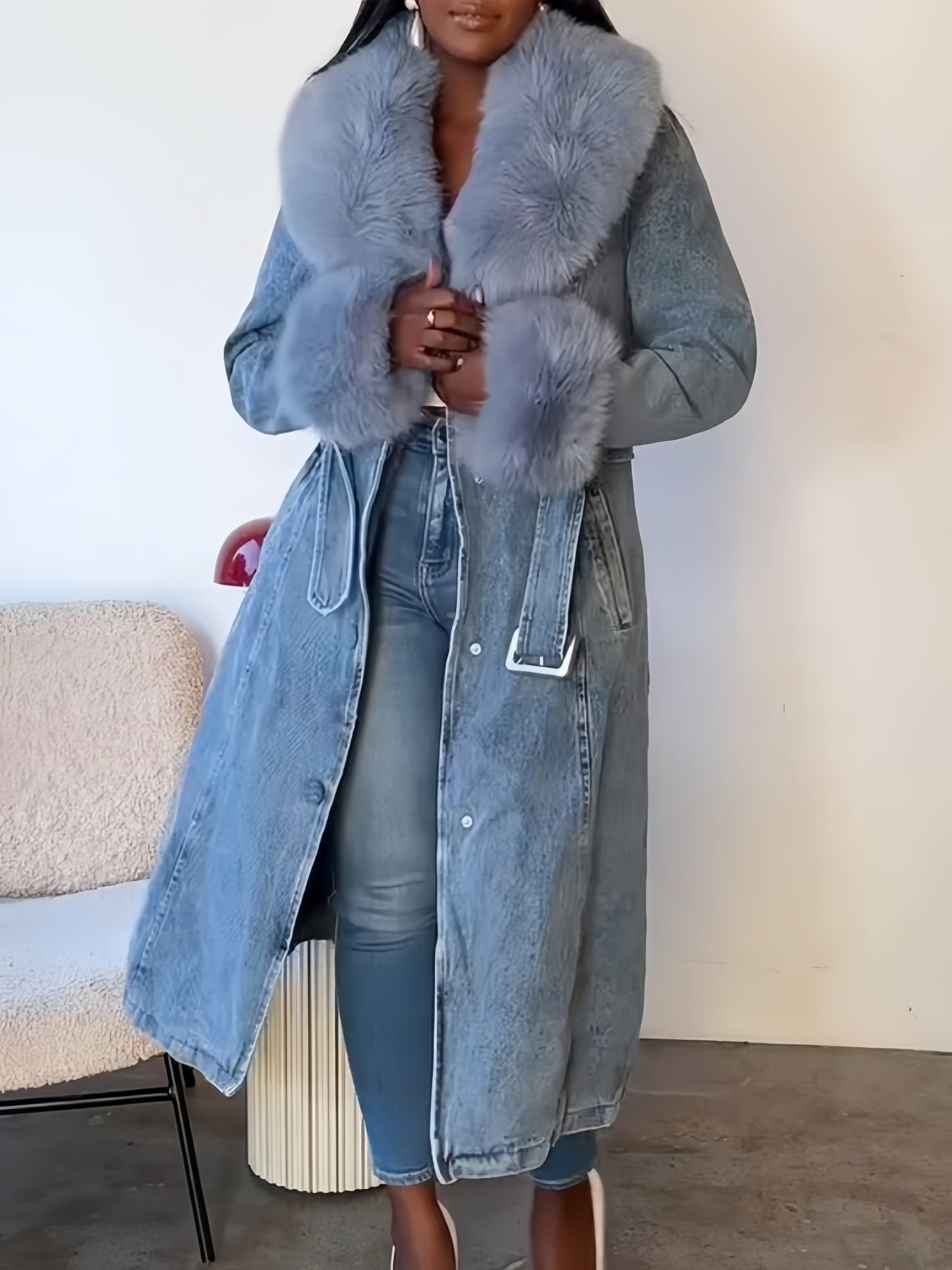 Demin Fur Trim Trench