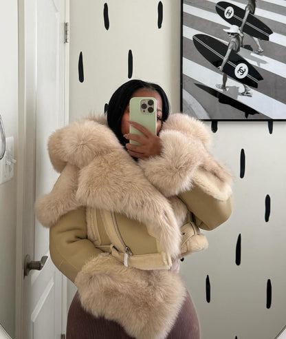 Lambskin Silver Fox Cropped Shearling